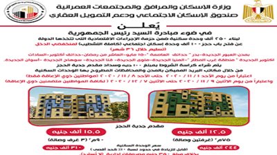 أكثر من 166 ألف مواطن سددوا جدية حجز شقق الإعلان الـ14 للإسكان الاجتماعى