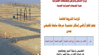 ننشر كراسة شروط حجز الأراضي المميزة المطروحة في 5 مدن جديدة
