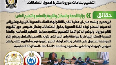 حقيقة إجبار التلاميذ في الفئة العمرية من 12 حتى 18 عامًا على التطعيم بلقاحات كورونا كشرط لدخول الامتحانات