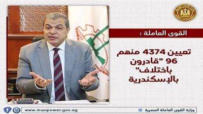  القوي العاملة: تعيين 4374 منهم 96 قادرون باختلاف بالإسكندرية