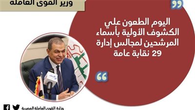 القوى العاملة تعلن الطعون على الكشوف الأولية بأسماء المرشحين لانتخابات 29 نقابة