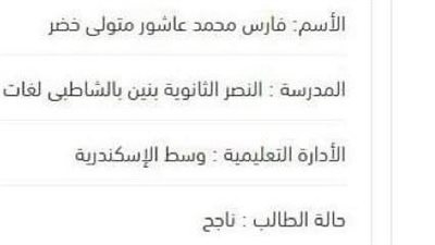 نجاح فارس طالب الثانوية المتوفي في حادث سير بالإسكندرية