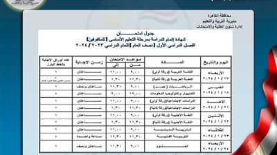 تعليم القاهرةتعتمد جداول امتحانات نصف العام لصفوف النقل والشهادة الإعدادية 