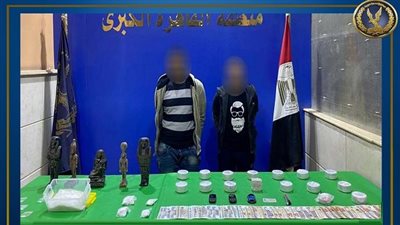 تفاصيل ضبط 5 تماثيل فرعونية وصفقة مخدرات قبل ترويجها بمدينة نصر