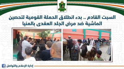 السبت القادم.. انطلاق الحملة القومية لتحصين الماشية ضد مرض الجلد العقدى بالمنيا