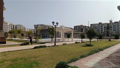 بالصور.. صيانة المسطحات الخضراء بمدن الشيخ زايد والشروق ودمياط الجديدة