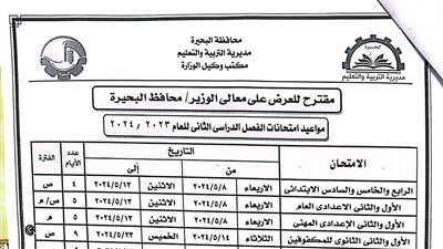اعتماد جداول امتحانات صفوف النقل والشهادة الإعدادية للفصل الدراسي الثاني بالبحيرة 
