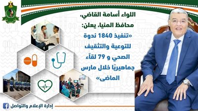 صحة المنيا: تنفيذ 1840 ندوة للتوعية والتثقيف الصحي و79 لقاءا جماهيريا