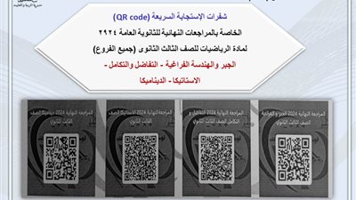 ننشر روابط و«QR code» المراجعات النهائية لفروع مادة الرياضيات الصف الثالث الثانوى