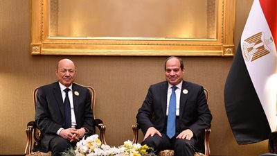 السيسي يلتقي رئيس مجلس القيادة الرئاسي اليمني على هامش أعمال القمة العربية بالبحرين