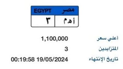 مزاد على لوحة معدنية مميزة بسعر مليون و100 ألف جنيه