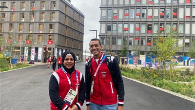 سارة سمير وأحمد الجندي في القرية الأولمبية استعدادا لحمل علم مصر في حفل الافتتاح