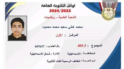 9 طلاب وطالبة واحدة بقائمة أوائل علمى رياضة بالثانوية العامة في 