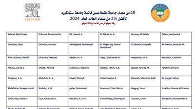 48 عالما من جامعة طنطا بقائمة ستانفورد لأفضل 2% من علماء العالم