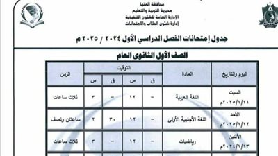 تنبيه هام بشأن تعديل بجدول امتحانات نصف العام للصف الأول الثانوي بالمنيا