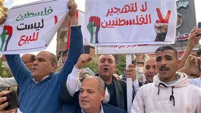 بلافتات وأعلام.. الآلاف من أبناء المنيا يرفضون تهجير الفلسطينيين 