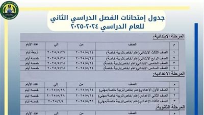 ننشر جداول امتحانات الفصل الدراسي الثاني بعد اعتمادها رسميًا بالإسماعيلية 