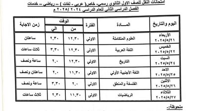 جداول امتحانات النقل والشهادة الإعدادية للفصل الدراسي الثاني للعام 2024/2025 ببنى سويف