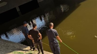 بالصور.. انتشال جثتي شابين سقطا بدراجة نارية في ترعة المريوطية 