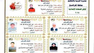 أوائل الطلاب ورابط نتيجة الشهادة الإعدادية بكفر الشيخ نسبة نجاح 80.17% 