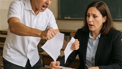 تفاصيل اعتداء طالب على ملاحظة وتمزيقه أوراق إجابات زملائه بالثانوية العامة