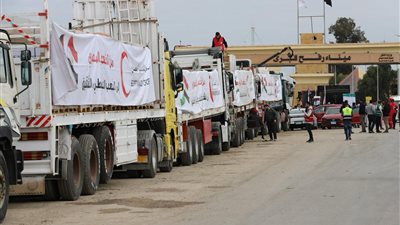 الهلال الأحمر المصري: 2400 طن مساعدات غذائية وطبية بقافلة«زاد العزة» الـ 16 لغزة