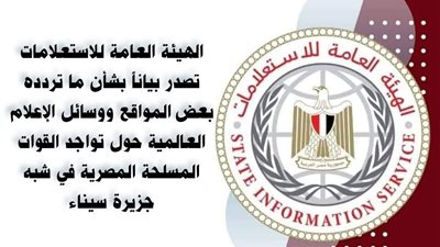 الهيئة العامة للاستعلامات: تواجد الجيش المصري في سيناء لحماية الحدود