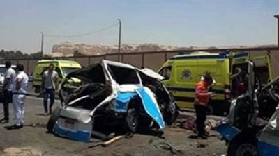 مصرع 3 أشخاص وإصابة 6 آخرين في حادث تصادم بشع بالمنيا 