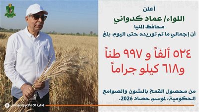 محافظ المنيا: توريد 525 ألف طن من القمح منذ بدء موسم الحصاد 