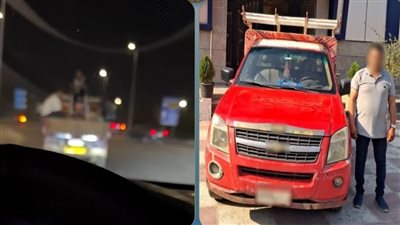 ضبط قائد سيارة سمح للركاب بالجلوس أعلى الصندوق الخلفى للسيارة بالفيوم 