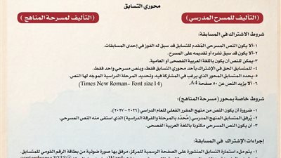 تعرف على شروط مسابقة التأليف المسرحي لمسرح الطفل فى دورته الثانية ٢٠٢٦م 